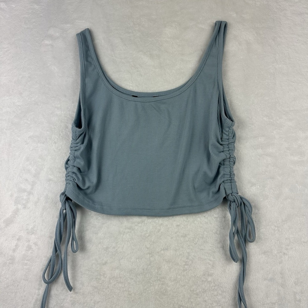 Shein Womens Sleeveless Crop Top Medium Ribbed Cotton Light Gray Side Adjustable